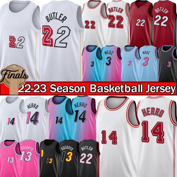 

miamis city heats jimmy 22 butler basketball jerseys tyler 14 herro dwyane 3 wade bam 13 adebayo jersey mens mens 22-23 finals patch shirt p, Black;red