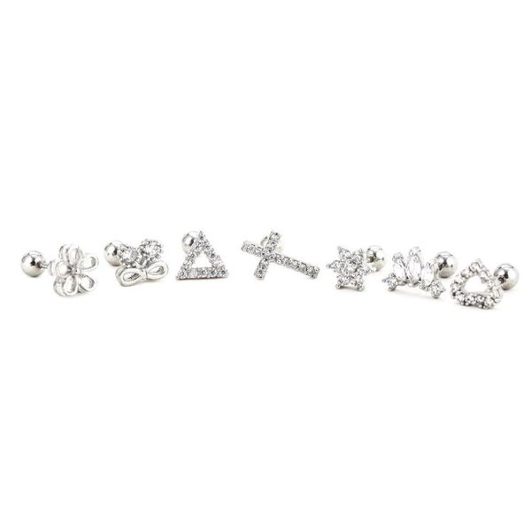 

crystal zircon ear stud 08mm clear cz cartilage cross flower star heart earring for women stainless steel small ear piercing jewe1686158, Golden;silver
