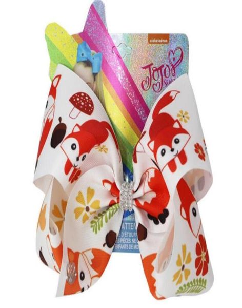 

6pcs drop cartoon ribbon large 7inch jojo swia hair bows fox pattern beautiful with alligator clip for kids girls he245d4876495, Slivery;white