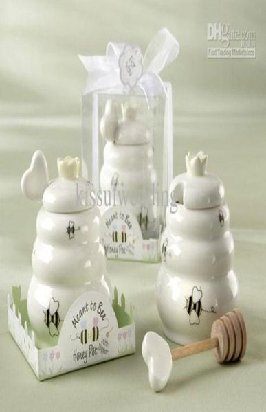 

bridal shower favorsquotmeant to beequot ceramic honey pot with wooden dipper 5pcslot for baby favors and wedding bombonieres7316762