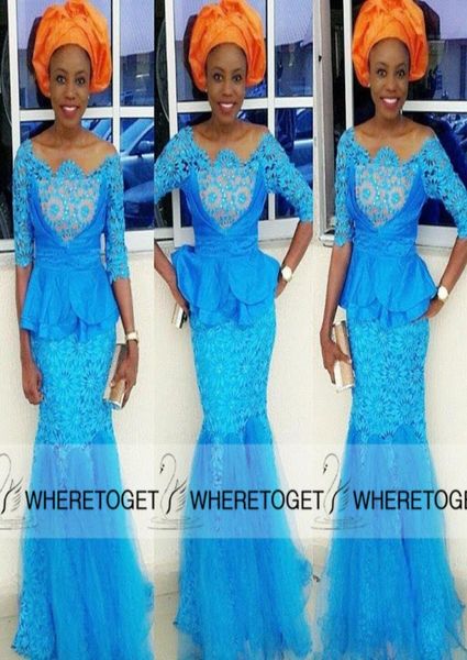 

nigerian styles lace beaded evening dresses 2019 with half long sleeve peplum mermaid tulle floor length african fashion spec1134035, Black;red