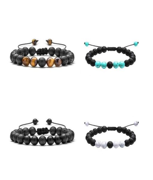 

beaded adjustable volcanic lava stone bracelet yoga bead essential oil diffuser braided bangle healing nce for men women jewelry d6297772, Black