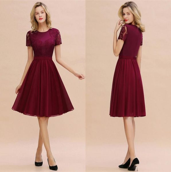 

elegant short sleeve burgundy lace cocktail homecoming dresses with belt sweet chiffon short graduation dresses vestido curto cps16970138, Black