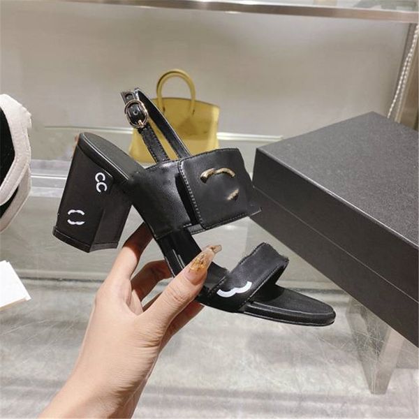 

fashion women's sandals 2023 channel luxury brand summer popular leather high heel sandals leisure holiday flats 011-014, Black