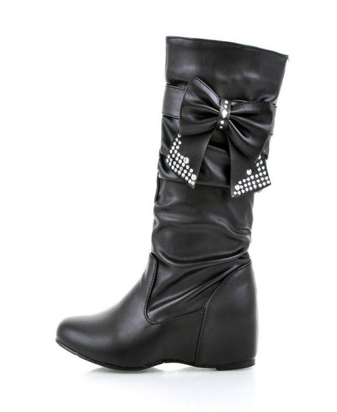 

spring and autumn bowtie charms flats boots shoes woman midcalf 4 colors white shoes boots large size 34477407316, Black