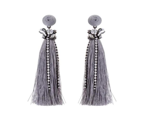 

long gray cotton thread tassel drop earrings for women gift exquisite crystal ornament dangle earring charm accessories chandeli1970943, Silver