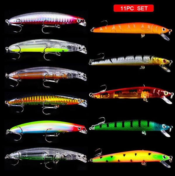 

11pcsset 95mm 95g 6 hook minnow fishing lure plastic bassbait hooks artificial bass crankbait tackle8292697