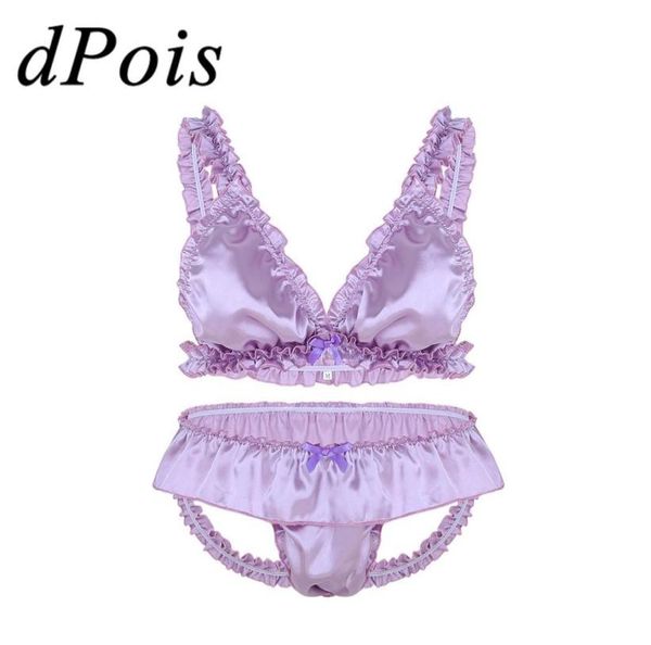 

2pcs male underwear set bra and bare bum briefs men erotic underpants soft frilly lingerie sissy cross dress costumes ly11653372, Red;black