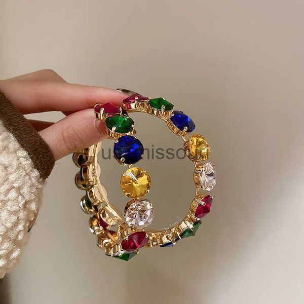 

stud fyuan fashion colorful big crystal hoop earrings geometric round earrings for women statement jewelry j230529 j230529, Golden;silver