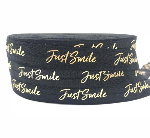 

100 yards gold foil just smile printed fold over elastic 15cm black foe ribbon for bracelet diy head wear hair accessories87173971286615, Golden;silver
