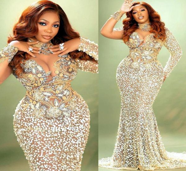 

2022 plus size arabic aso ebi gold luxurious mermaid prom dresses lace beaded crystals evening formal party second reception birth6960963, Black