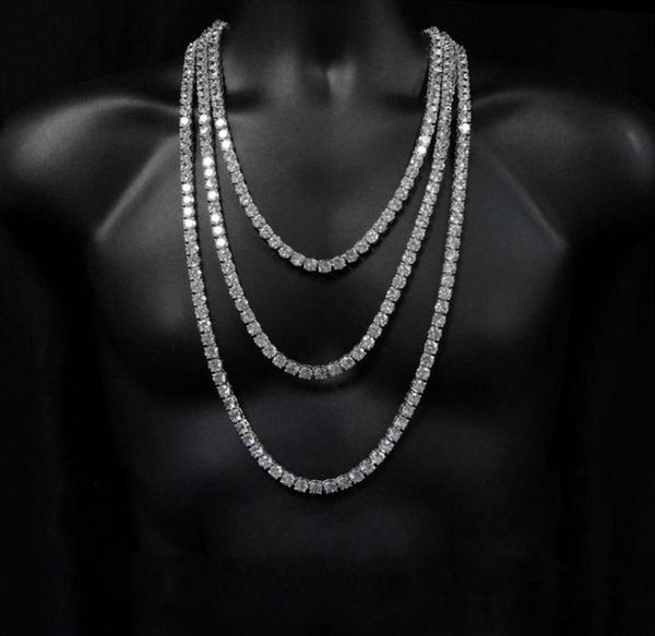 

2019 hip hop tennis chain necklace with cz paved for men jewelry with white gold plated long chain tennis necklace mens jewelry k55257168, Silver