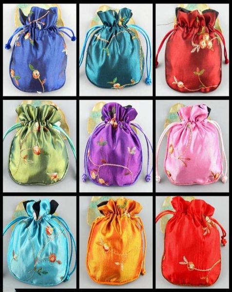 

wholesal10pcs chinese vintage embroidered silk jewelry pouch coin purse gift bag220f3215995, Pink;blue