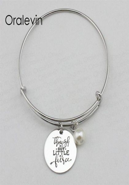 

though she be but little she is fierce inspirational hand stamped engraved pendant charm bracelet silver color jewelry 10pcs lot 4363534, Golden;silver