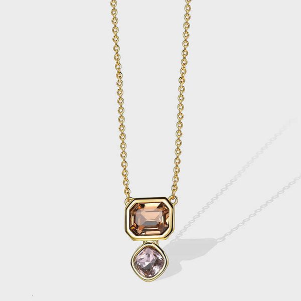 

jewelry n0173 minimalist temperament necklace geometric brown purple rhinestone pendant female fashion trend, Black