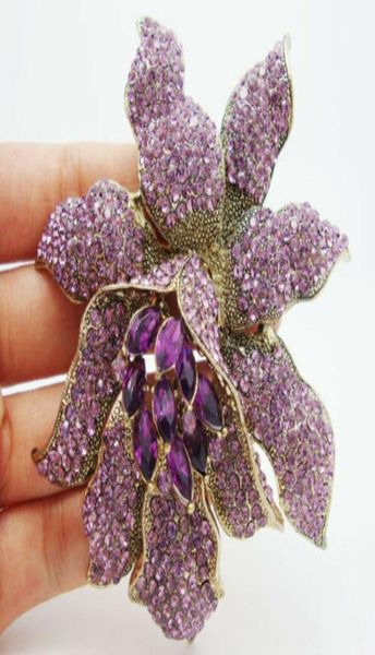 

vintage style brooch purple rhinestones crystal orchid flower brooch pin fashion woman flower brooches jewelry9433083, Gray