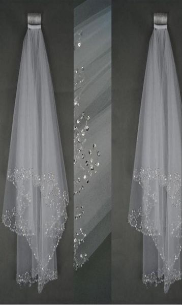

new luxury wedding veils short wedding bridal veil 2 layer handmade crystal beaded elbow length bridal accessories veil white ivor3520302, Black