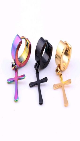 

korean cross hoop earrings dangling studs 316l stainless steel jewelry single ear rings cuff earings for men women 10pcslot8800808, Golden;silver