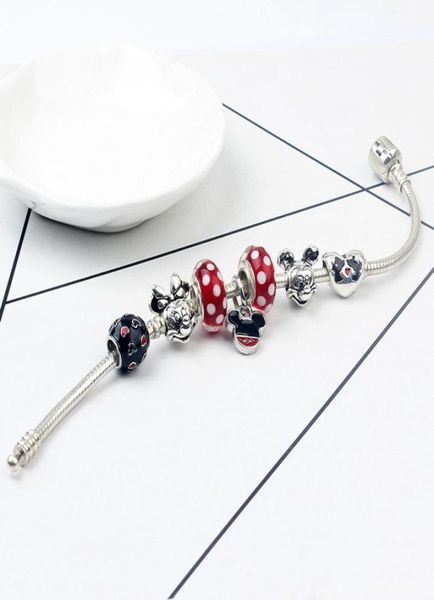 

whole murano glass cartoon charm bracelets for women crystal original diy jewelry style fit pandora with crown5524294, Black