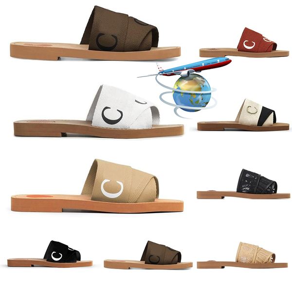 

2023 designer sandals womens slippers woody slippers canvas woven sandals mules fashion chol casual slipper letter beach outdoor shoes size, Black