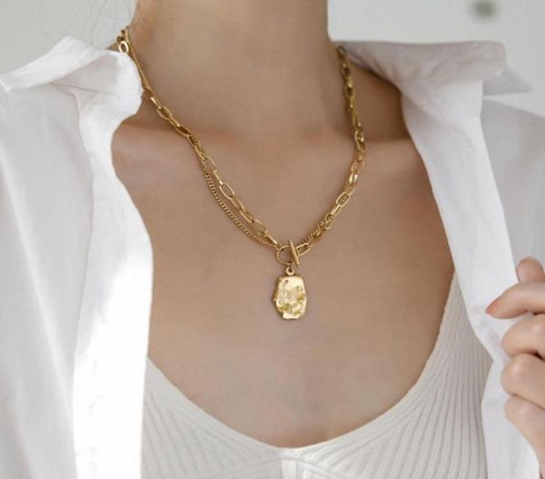 

chokers minar multi layers chain hammered coin necklaces toggle clasp paperclip chains disc for women chunky vintage jewelry8193803, Golden;silver