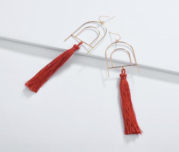 

modern geometric arch gold tassel long fringe earrings for women fashion statement valentine039s day gift dangle chandelier5490389, Silver