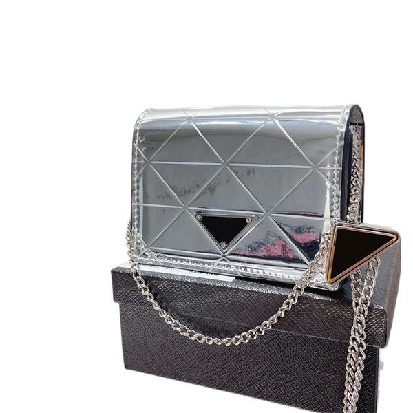 

luxurys laser designer bags hard mirror surface shoulder bag crossbody bags satchel metal triangle logo adjusts chain women purses and handb