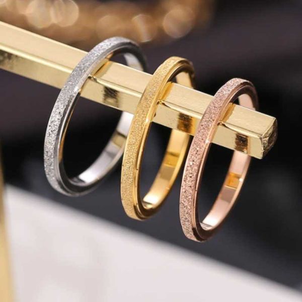 

band rings wholesale high-quality scrub titanium steel rings for women 2 mm width finger rings gift girl fashion party jewelry aa230530, Silver