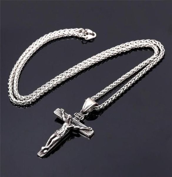 

chains religious jesus cross necklace for men gold stainless steel crucifix pendant with chain necklaces male jewelry gift3339997, Silver