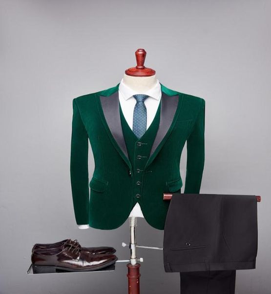 

fashion mens suit one button slim fit 3 pieces suit men blazervestpants groom tuxedos for wedding green suit velvet custom mad4385970, Black;gray