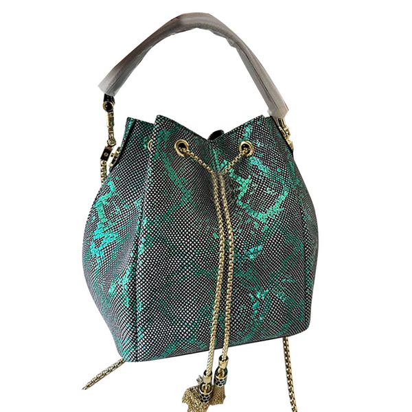 

designer bucket bag cowhide handbags chains crossbody bag string women pochettes serpentine shoulder bags fashion snakehead lock chain tasse