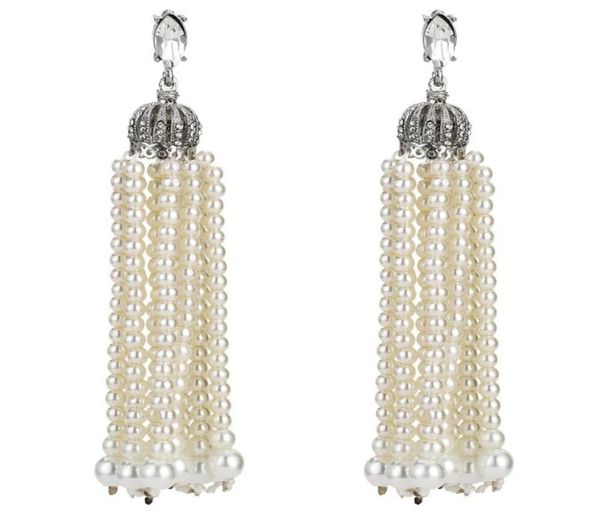 

dangle chandelier multilayer pearl tassel earrings crown016196795, Silver