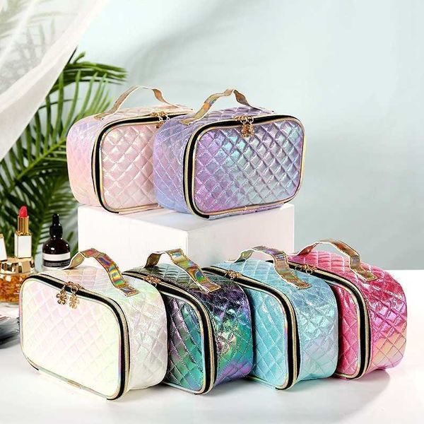 

fashion portable cosmetic case makeup bag casual square lattice women storage wash 0602