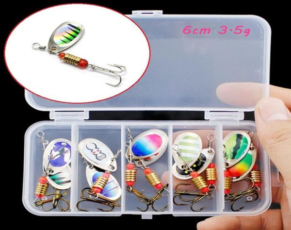 

6cm 35g spinner hook metal baits lures 6 treble hooks fishhooks 10 colors mixed fishing gear 10 pieces box7216099