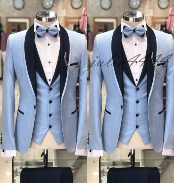 

2019 mens suits slim fit three pieces groomsmen wedding tuxedos for men black shawl lapel formal prom suit jacketpantsvest6472118, Black;gray