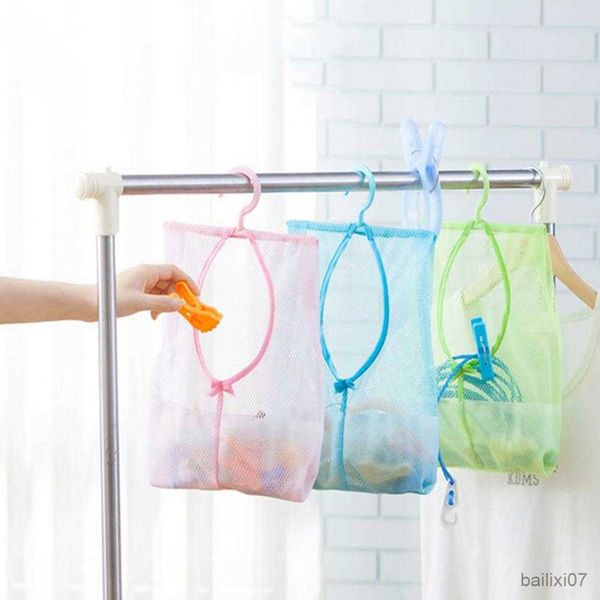 

basket hanging storage bag bathroom soap towel debris draining mesh pouch organizer balcony socks underwear drying clothes basket