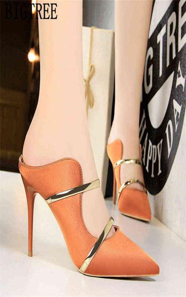 

2022 shoes women pumps mules high heels wedding bride bigtree sandals pointed toe buty2205136878533, Black