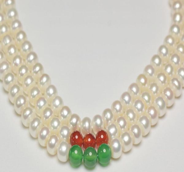 

genuine fine jewellery 8mm jadewhite pearls 3unite necklace 171819inxches9365121, Silver