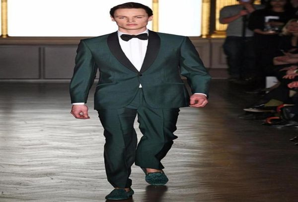 

dark green men wedding tuxedos black shaw lapel one button groom tuxedos new style dress men business dinnerdarty suitjacketpan6030623, Black;gray