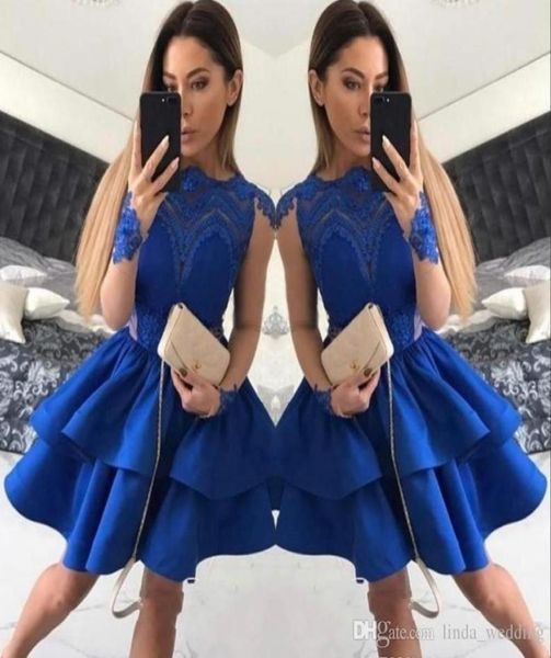 

2019 royal blue cocktail dress long sleeves lace appliqued short mini semi club wear homecoming party gown plus size custom 3756168, Black