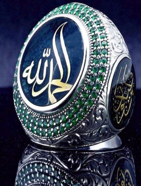 

vintage islam prophet muhammad blue crystal ring punk saudi star turkish ottoman cz statement rings for men boho muslim jewelry9927089, Golden;silver