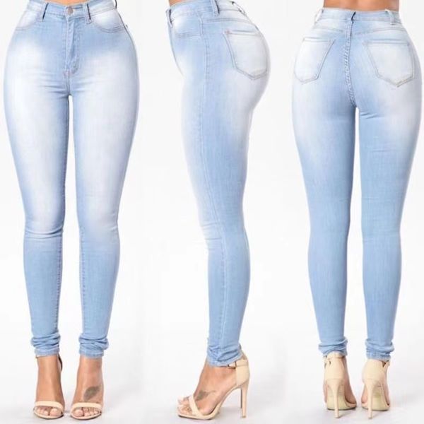 

jeggings jeans for women blue jeans high waist elastic stretch ladies female washed denim skinny pencil pants asian size s-3xl