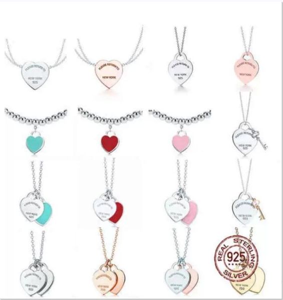 

new 100 925 sterling silver necklace pendant heart bead chain rose gold and gold luxurious for women fashion jewelry original gif1857211