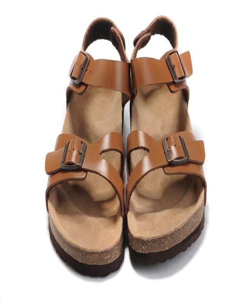 

famous brand flat sandals men women shoes female double buckle classics gladiator slipper genuine leather slippers with orignal bo5181059, Black