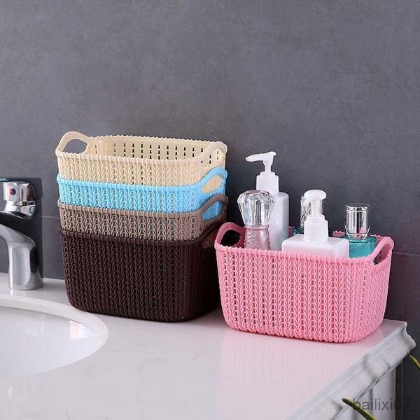 

basket 1pc hollow portable storage basket kitchen home office stacked handheld sundries carved out rattan plastic organizer container