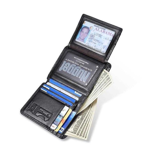 

wholesale leather wallet mens multi functional large capacity rfid anti degaussing theft money brush set multiple card slots trifold, Red;black