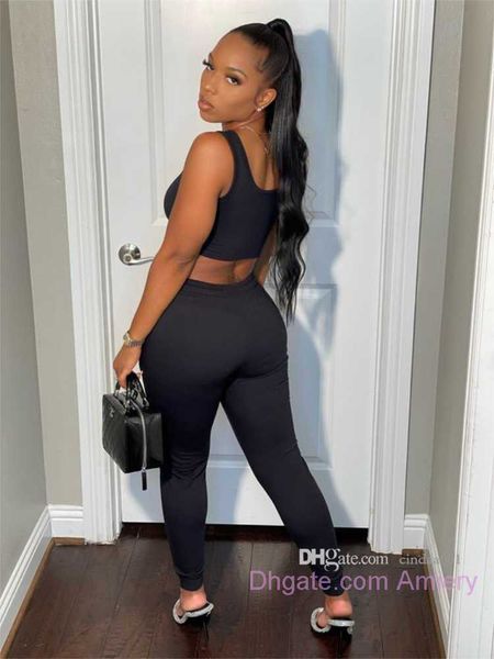 

2023 new running fitness tracksuits women two piece pants set tight elastic yoga sports pit stripe print letter vest and leggings, Gray