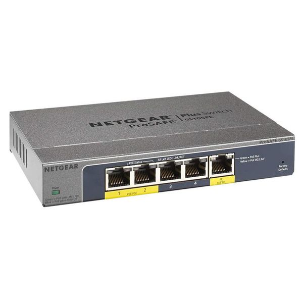 

switches netgear gs105pe gigabit plus switch 5port gigabit ethernet plus poe passthrou/poe power down switch with 2port poe out ports