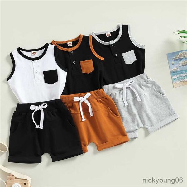 

clothing sets baby kids boys shorts set boy suit contrast color sleeveless tank with elastic waist summer outfit, White