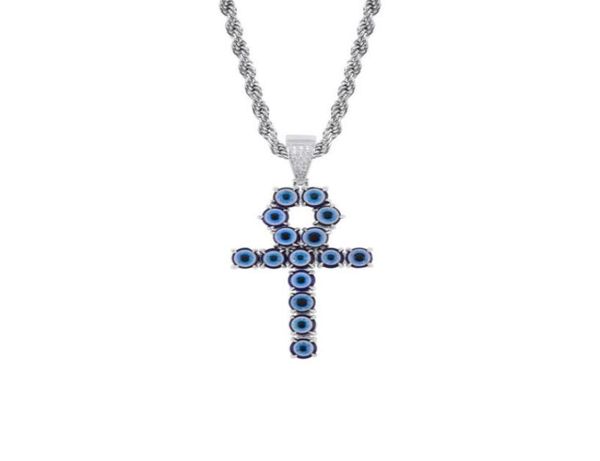 

necklace pendant jewelry fashion men women national luxury zircon resin blue eyes 18k gold rhodium plated copper cross hip hop nec1504787, Silver